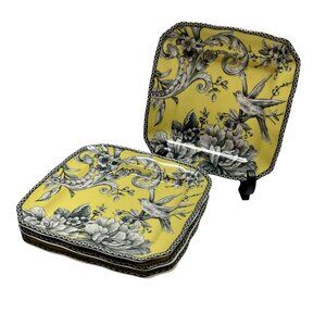 Set Of 4 222 Fifth Sparrow Adelaide Yellow Square Salad Plates Fine China